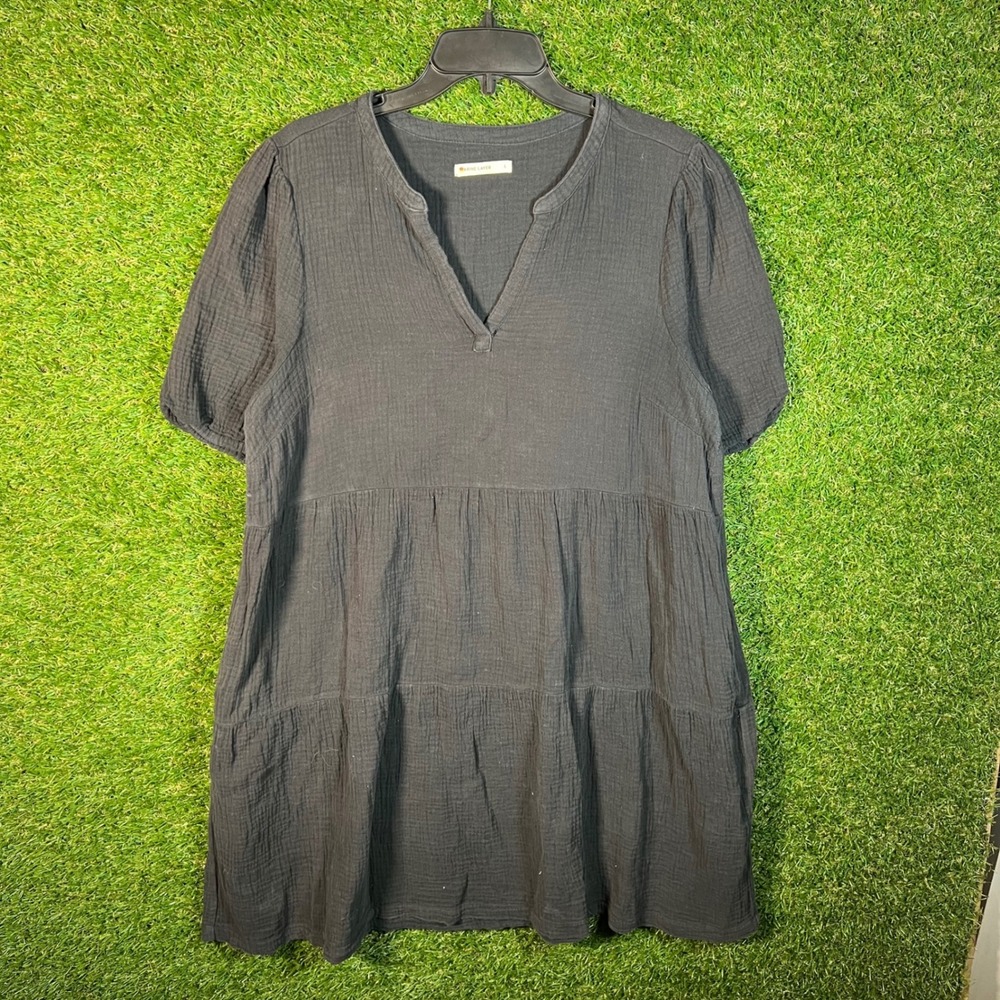 Marine Layer Black Double Gauze Tiered Mini Dress‎ Large